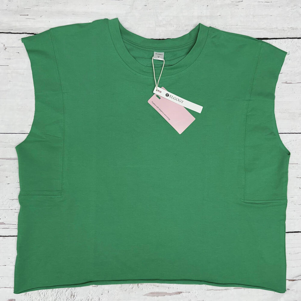 NWT ELGOGY Muscle Tee Cotton Blend Green Size L Minimalist Street